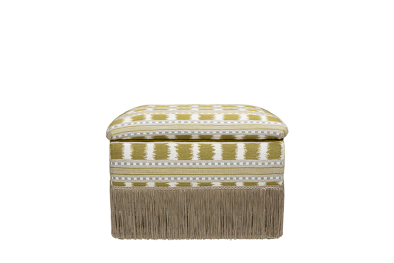 David Seyfried Box Stool on Frame Base in James Hare Paxton fabric