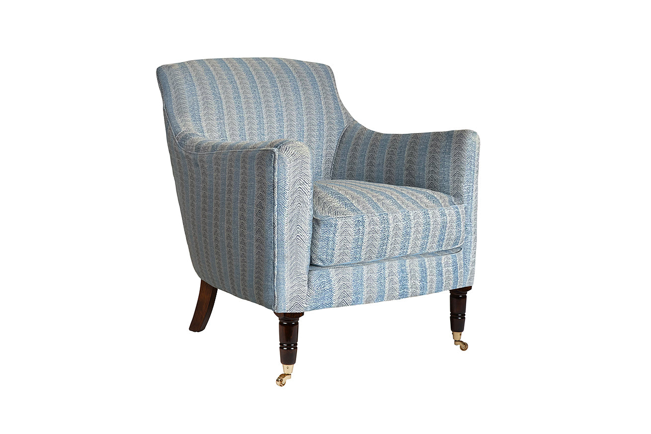 David Seyfried Cadogan chair (Turned Leg) in Jane Churchill Holt Indigo fabric. Showroom clearance