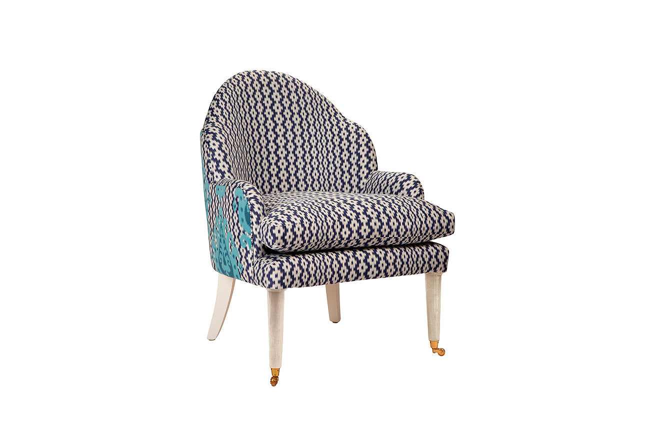 David Seyfried Editor's Chair in blue patterned fabric