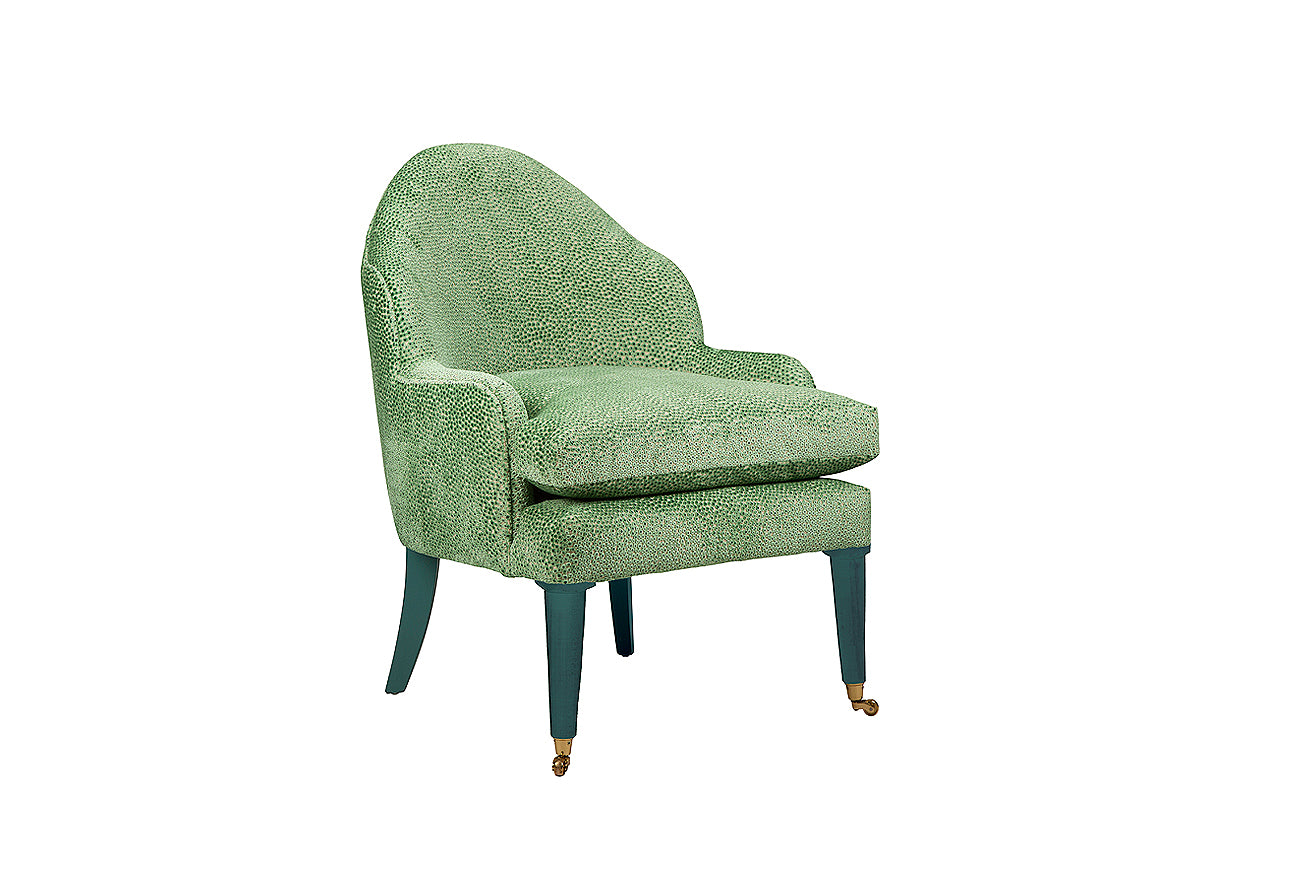 David Seyfried Editor's Chair (Grand) in Jane Churchill Darwin Green fabric with Little Green Goblin painted legs.