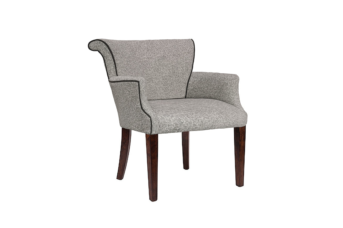 David Seyfried Lexington Chair in Mark Alexander Etch Heritage M624/05 fabric with Romo Linara Peppercorn piping. Showroom Clearance