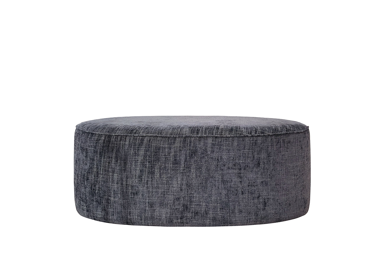 David Seyfried Oval Stool in Marvic Perses Ink Blue fabric. Showroom Clearance.