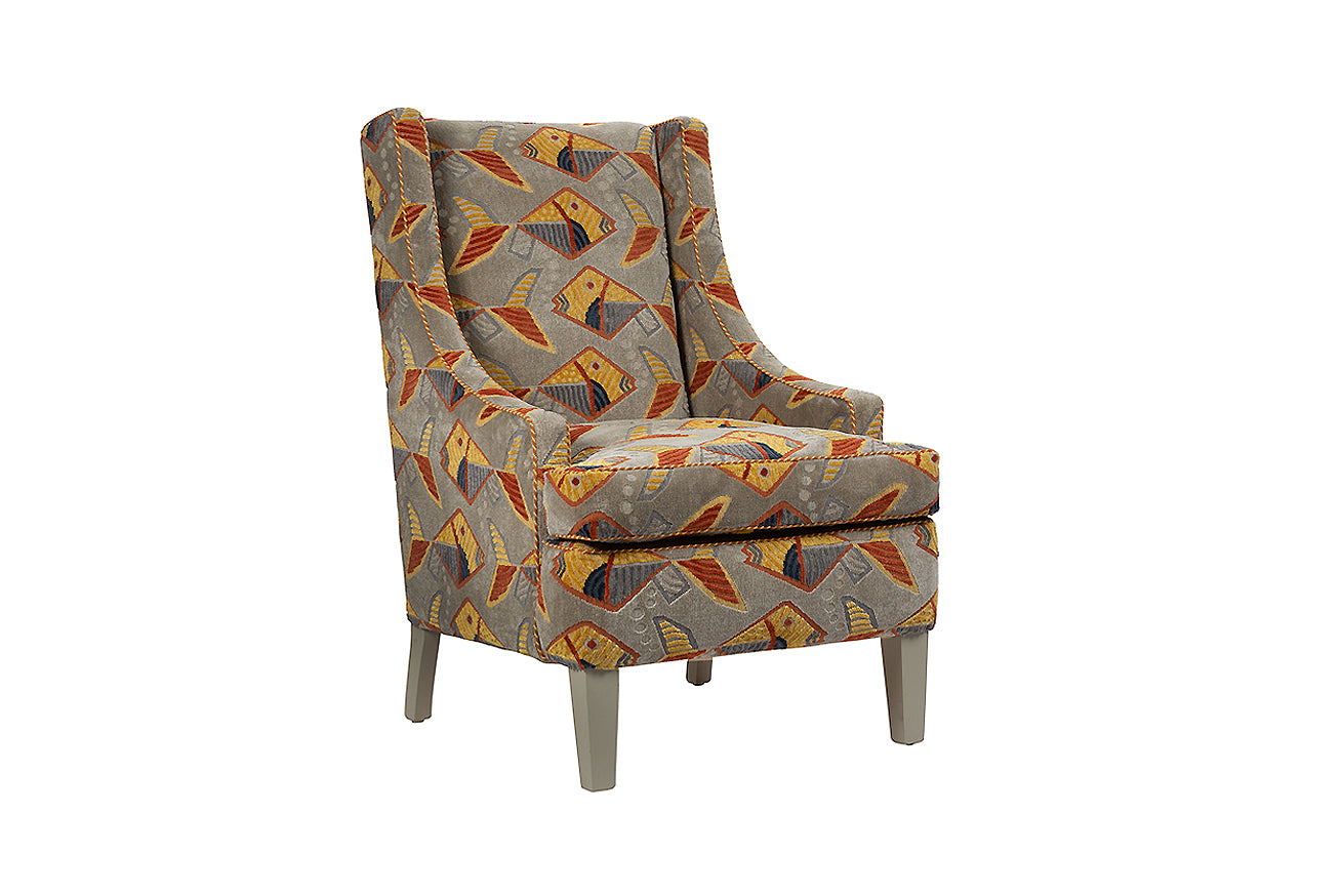 David Seyfried Pembroke Wing chair in Clarence House Poisson Tropico fabric. Showroom clearance