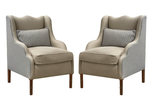 David Seyfried Ripple Chairs in Colefax & Fowler Brynne Bone and GP&J Baker Harwood Soft Blue fabric. Showroom clearance