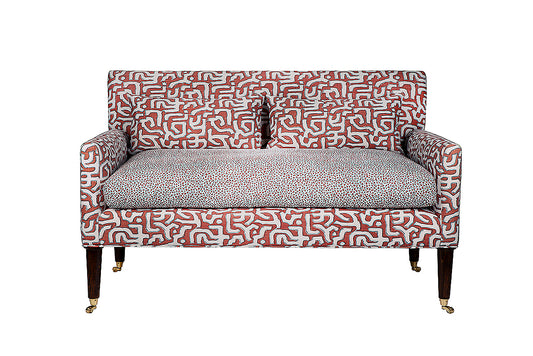 David Seyfried Salvesen Graham Sofa in Rapture & Wright Kuba Red Earth & Hana Camine fabric. Showroom Clearance.