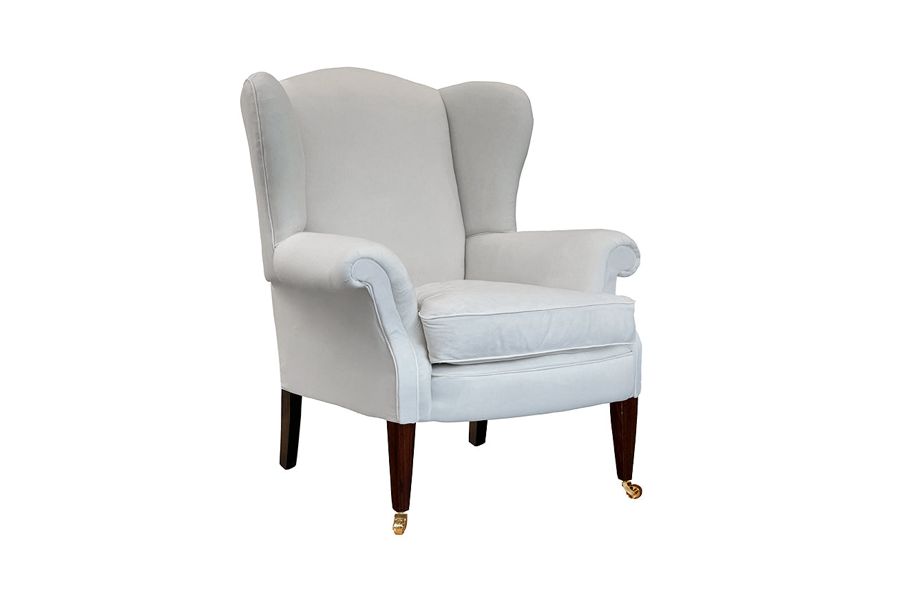 David Seyfried Wing Chair (Large) in Cream Calico fabric. Showroom clearance